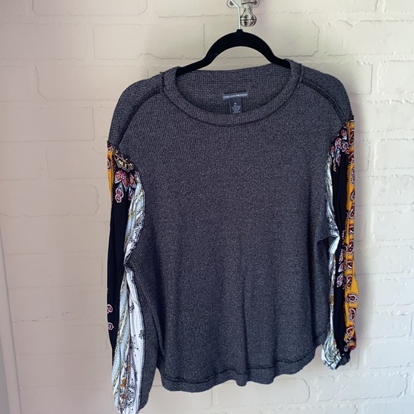 Chelsea & Theodore blouse waffle knit pattern patchwork sleeves‎ xs soft Cozy - Picture 2 of 4